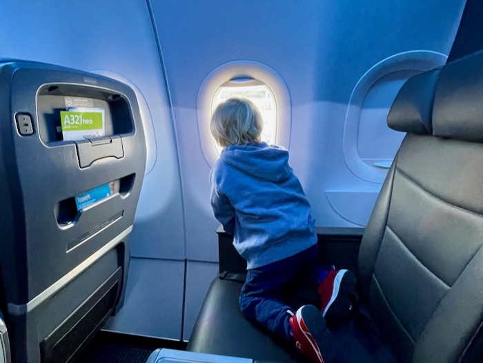 Toddler in airplane seat