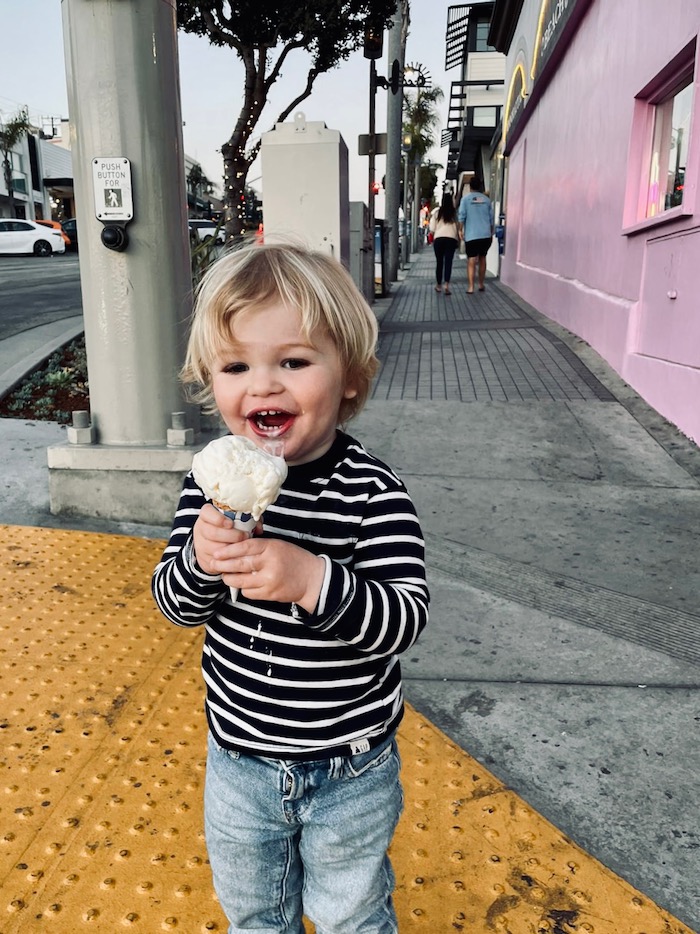 Toddler eating ice cream