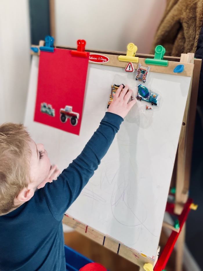 Sticker sheets on Melissa & Doug standing easel