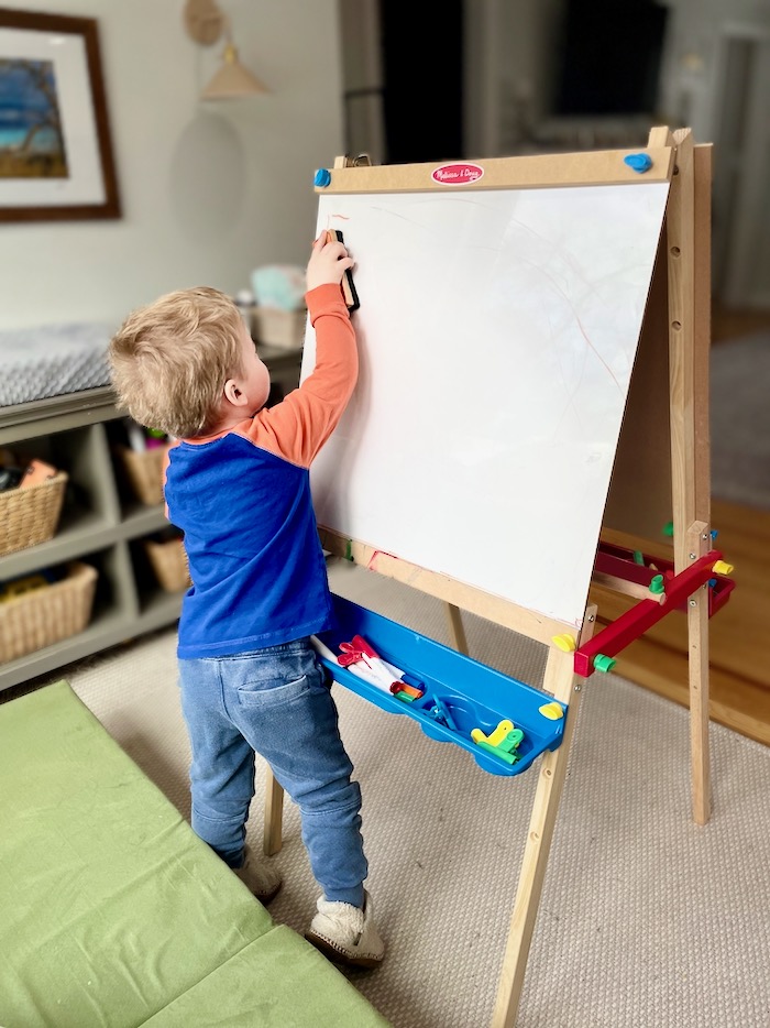 TOP BRIGHT Wooden Art Easel for Kids, Toddler Easel Adjustable with  Painting Whiteboard, Child Easel with Magnetic Blackboard