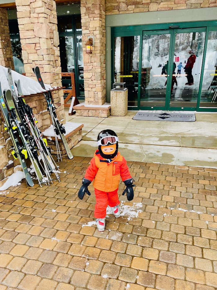 Toddler in ski gear