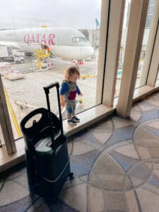 flying qatar airlines with a toddler